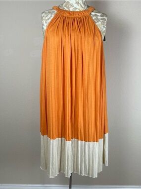 NWT Hoss Intropia Mini Dress Ribbed Pleated Accordion Tie Back Boho Y2K Orange S